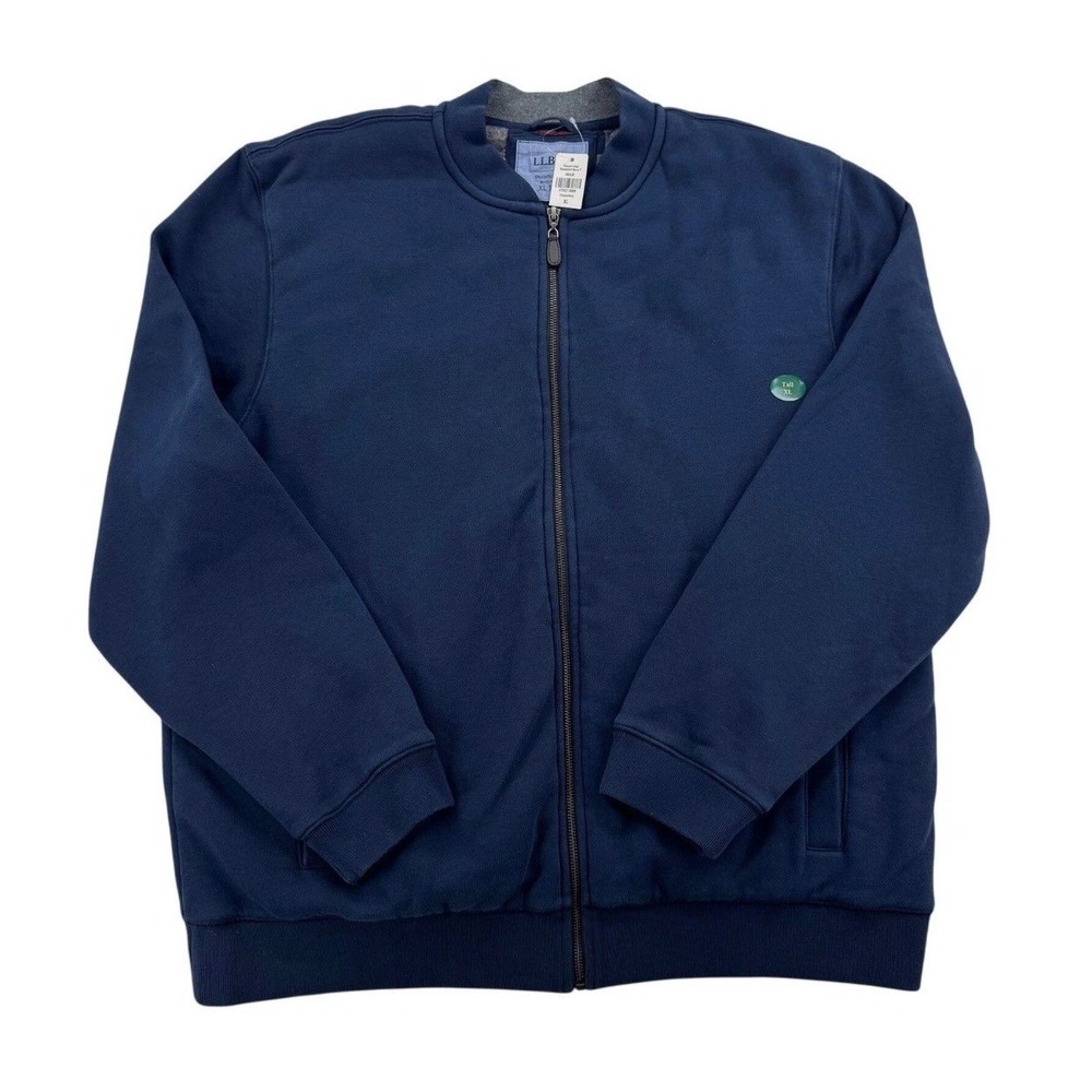 LL Bean Flannel Lined Sweatshirt Men XL Tall Navy NWT Full Zip Bomber Jacket